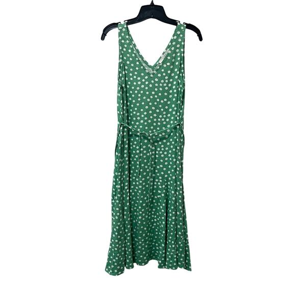 Loft Green Polka Dot Midi Dress Sz SP Linen Blend Summer Cottagecore Retro Chic - Picture 2 of 10